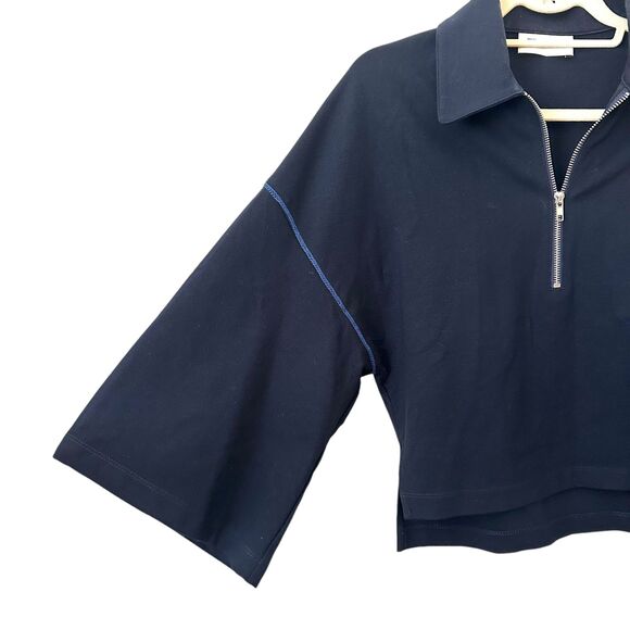 SAINTART Wide Sleeve Quarter Zip Sweatshirt Navy Small - Picture 3 of 3